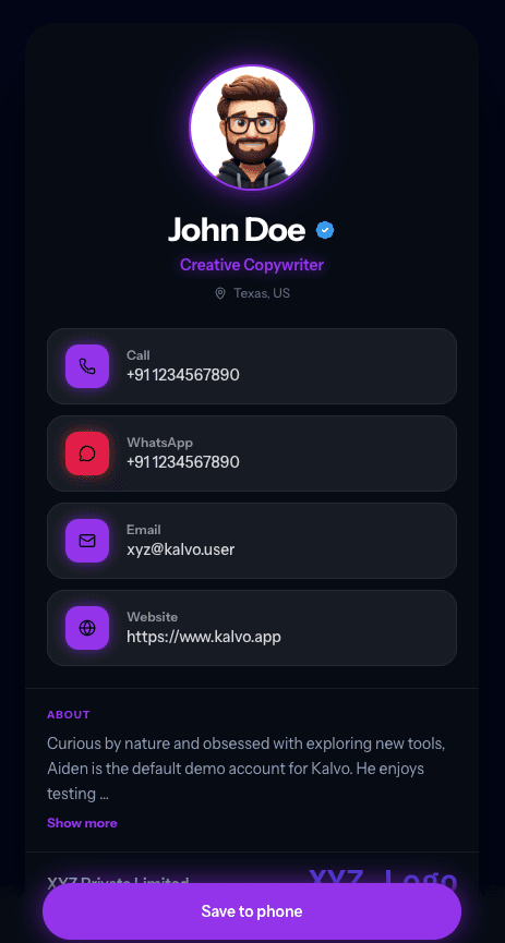 Neon Kalvo card template